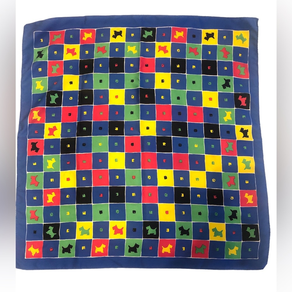 Vintage Women’s Multi Color Scarf, Schnauzer Dog, 22”Square, Italian, Polyester